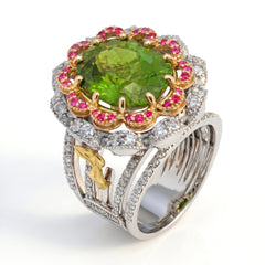 Palm Beach Peridot and Pink Sapphire Diamond Ring