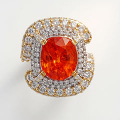 Spessartine Garnet Double Halo Diamond Ring