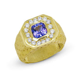 18K GOLD TANZANITE DIAMONDS MENS RING