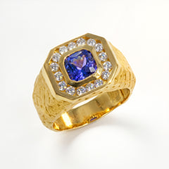18K Gold Tanzanite and Diamond Men's Ring