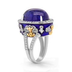 CABOCHON TANZANITE BLUE ENAMEL DIAMOND RING