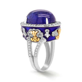 CABOCHON TANZANITE BLUE ENAMEL DIAMOND RING