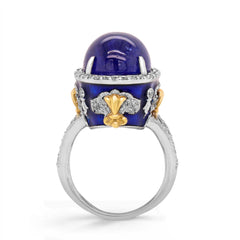 CABOCHON TANZANITE BLUE ENAMEL DIAMOND RING