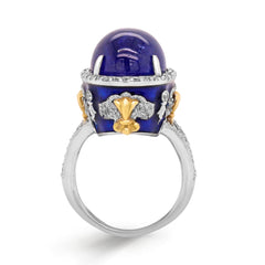 CABOCHON TANZANITE BLUE ENAMEL DIAMOND RING
