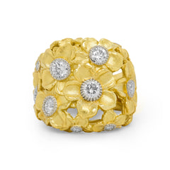 MAYFLOWER 18K GOLD DIAMOND FLOWERS DOME RING