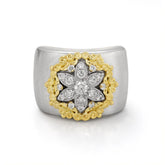 Starburst Two Tone Diamond Floral Cigar Band Ring