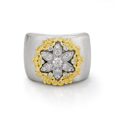Starburst Two Tone Diamond Floral Cigar Band Ring