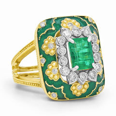 COLORS OF LIFE COLOMBIAN EMERALD GREEN ENAMEL DIAMOND RING