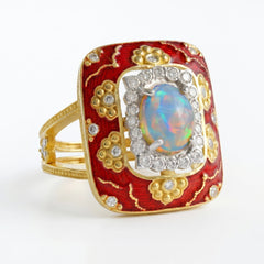 Colors of Life Red Enamel Opal Diamond Ring