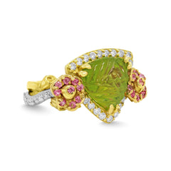 ENCHANTED GARDEN PERIDOT PINK SAPPHIRE DIAMOND FLOWERS ROSES RING