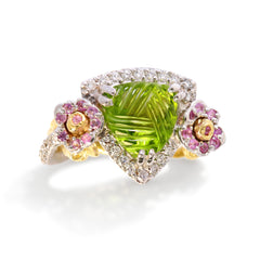 ENCHANTED GARDEN PERIDOT PINK SAPPHIRE DIAMOND FLOWERS ROSES RING