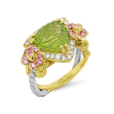 ENCHANTED GARDEN PERIDOT PINK SAPPHIRE DIAMOND FLOWERS ROSES RING