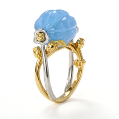 Candy 18K Two Tone Gold Aquamarine Floral Rose Ring