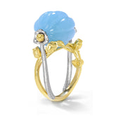CANDY AQUAMARINE 18K TWO TONE GOLD FLOWER ROSES RING