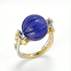 Candy 18K Two Tone Gold Lapis Lazuli Floral Rose Ring