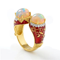 Colors of Life Red Enamel Ethiopian Opal Ring