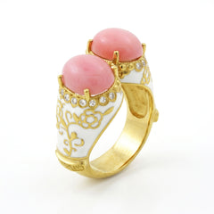 Colors of Life White Enamel Pink Opal Ring