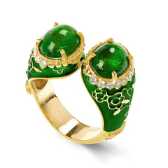 COLORS OF LIFE GREEN ENAMEL TSAVORITES DIAMONDS RING