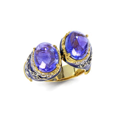 COLORS OF LIFE BLUE ENAMEL TANZANITES DIAMONDS RING