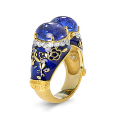COLORS OF LIFE BLUE ENAMEL TANZANITES DIAMONDS RING