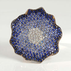 Shaded Blue Sapphire Diamond Organic Ring