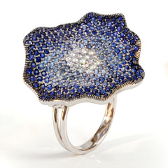 Shaded Blue Sapphire Diamond Organic Ring