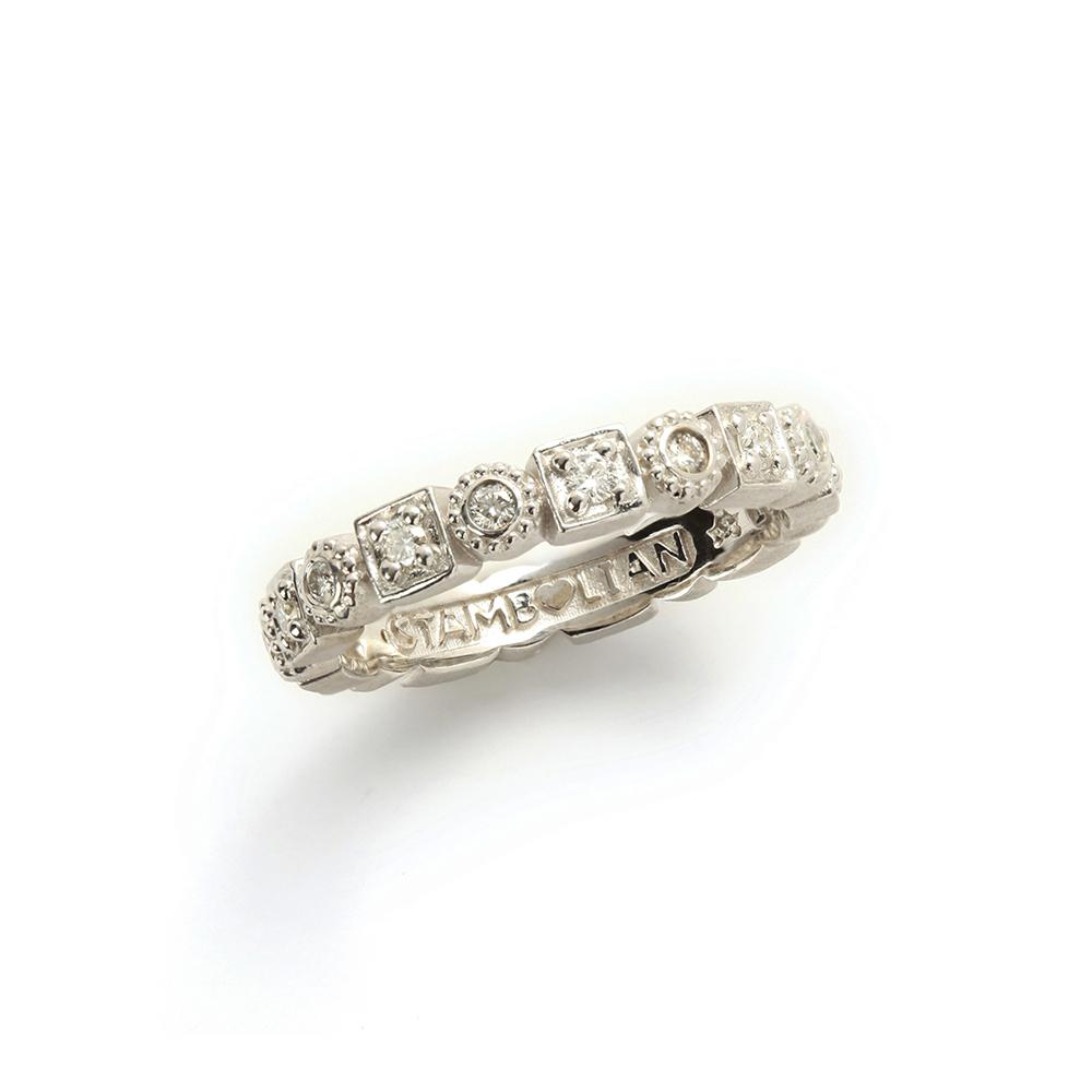 Stambolian Tic Tac Toe 18K White Gold Diamond Stackable Band Ring Top View