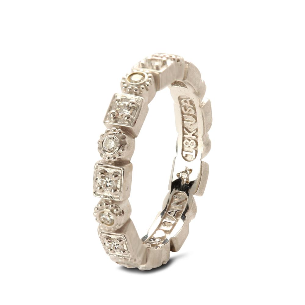 Stambolian Tic Tac Toe 18K White Gold Diamond Stackable Band Ring Top View