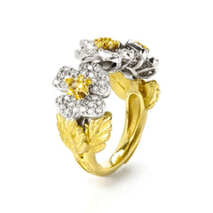 ENCHANTED GARDEN THREE FLOWER CANARY YELLOW DIAMONDS RING