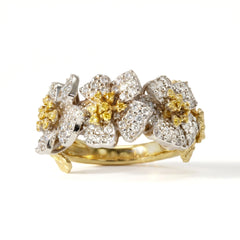 Enchanted Garden Three Flower Canary Diamond Ring