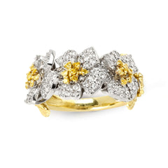 ENCHANTED GARDEN THREE FLOWER CANARY YELLOW DIAMONDS RING