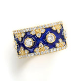 18K GOLD DIAMOND COBALT BLUE ENAMEL CIGAR BAND RING