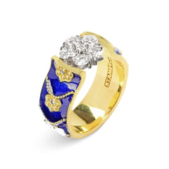 COLORS OF LIFE COBALT BLUE ENAMEL DIAMOND CLUSTER RING