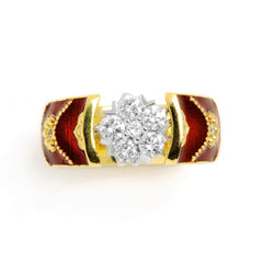 COLORS OF LIFE RED ENAMEL DIAMOND CLUSTER RING