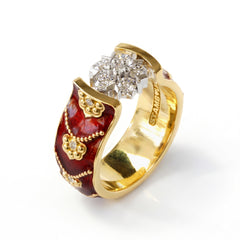 Colors of Life Red Enamel Diamond Cluster Ring