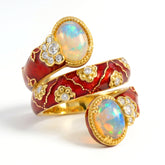 Colors of Life Red Enamel Opal Wrap Ring