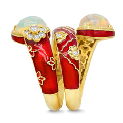 COLORS OF LIFE RED ENAMEL OPAL DIAMONDS WRAP AROUND RING