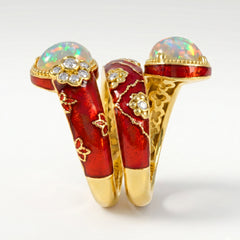 Colors of Life Red Enamel Opal Wrap Ring