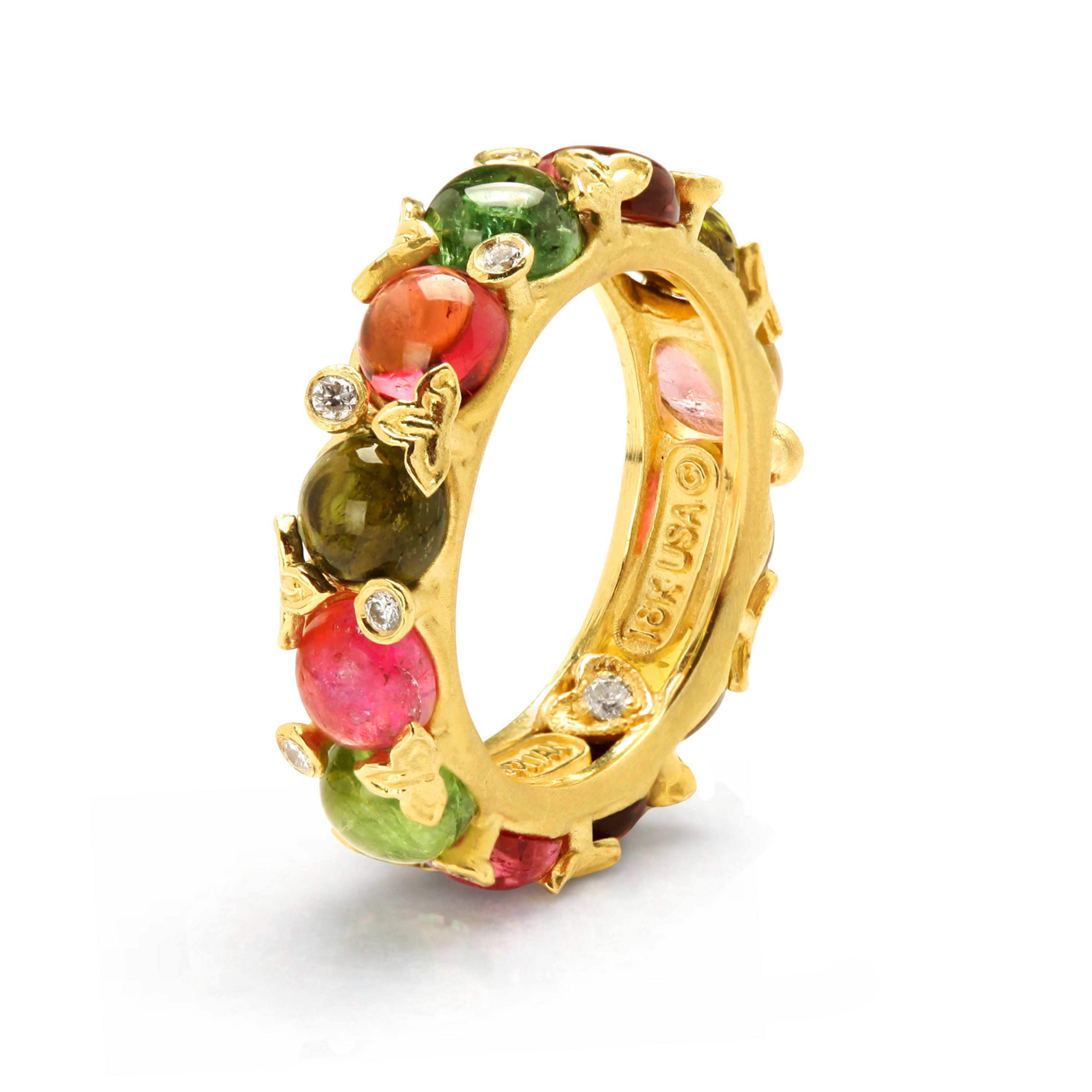 Stambolian 18K Gold Multi-Color Cabochon Tourmaline and Diamond Band Ring Front View