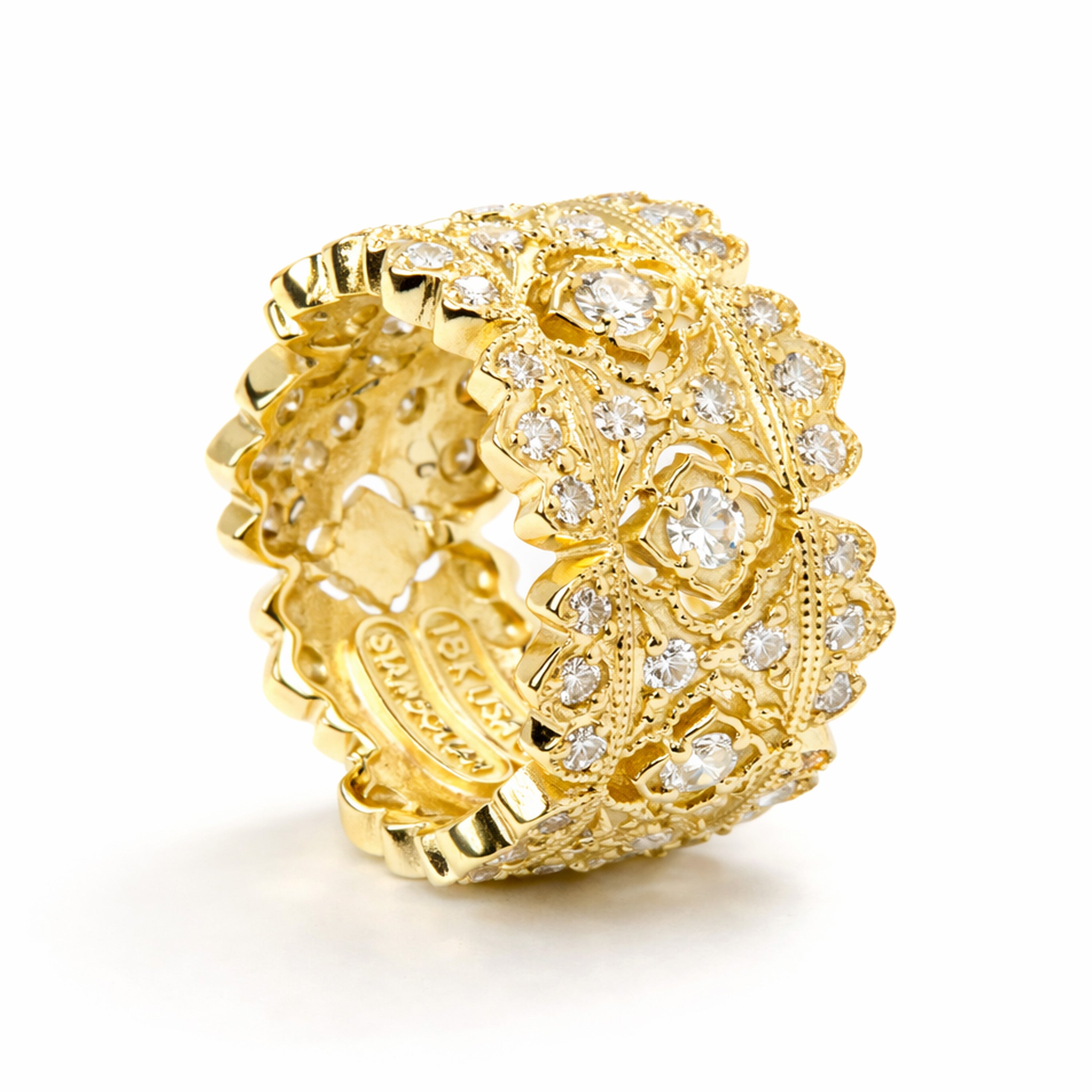 Stambolian Passion 18K Yellow Gold Quatrefoil Diamond Band Ring Front View
