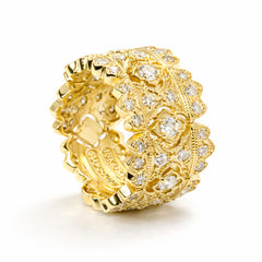 Stambolian Passion 18K Yellow Gold Quatrefoil Diamond Band Ring Front View