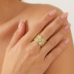 Stambolian Passion 18K Yellow Gold Quatrefoil Diamond Band Ring Front View