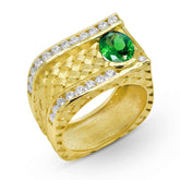 18K GOLD DIAMONDS TSAVORITE GARNET MENS RING