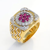 Magenta Garnet and Diamond Two Tone Gold Men's Ring