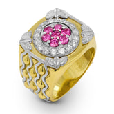 MAGENTA GARNETS AND DIAMONDS 18K TWO TONE GOLD RING