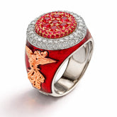 NEVER GIVE UP RED ENAMEL RUBY DIAMONDS MENS RING