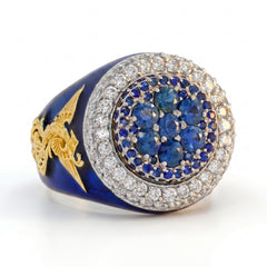NEVER GIVE UP COBALT BLUE ENAMEL SAPPHIRES DIAMONDS RING