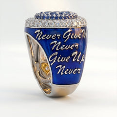 NEVER GIVE UP COBALT BLUE ENAMEL SAPPHIRES DIAMONDS RING