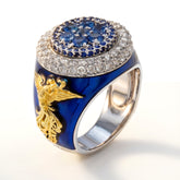 NEVER GIVE UP COBALT BLUE ENAMEL SAPPHIRES DIAMONDS RING