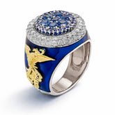 NEVER GIVE UP COBALT BLUE ENAMEL SAPPHIRES DIAMONDS RING